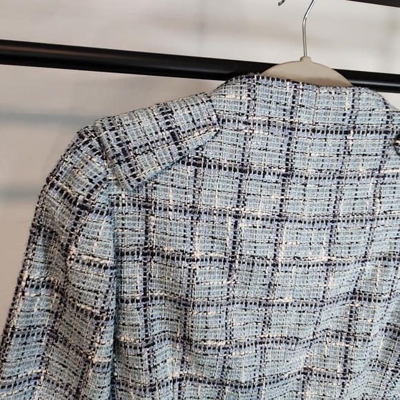 Vika Women's Small Dress Jacket Coat Tweed Cashmere Blue White NWT $398 Zip - Picture 8 of 14